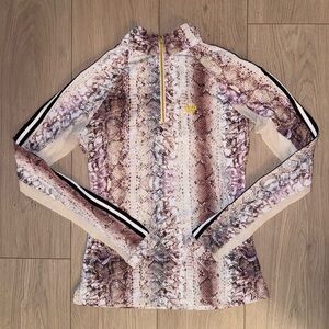 Women's Snakeskin Print Golf Athleisure quarter zip pullover mesh detail EUC
